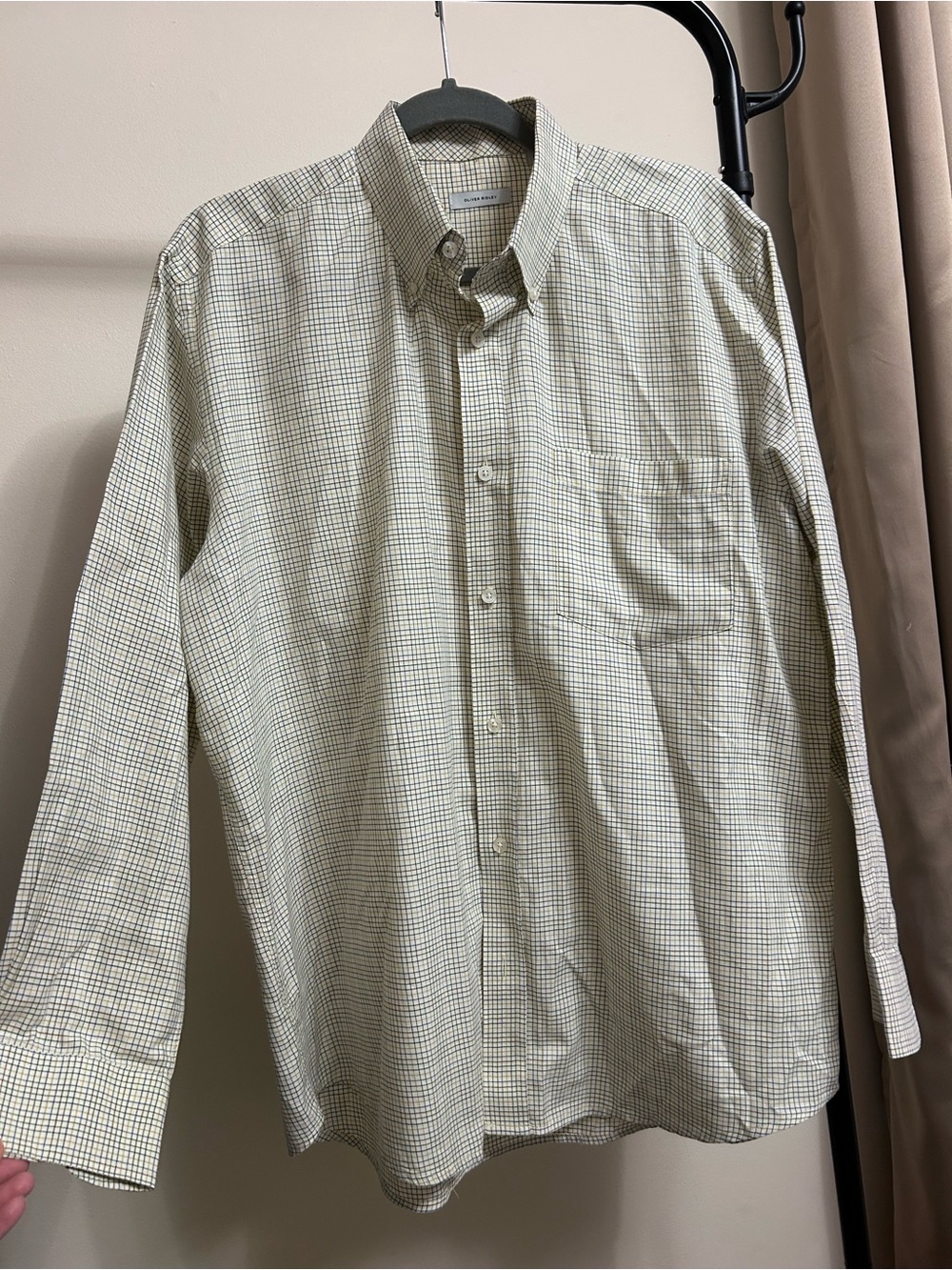 Oliver Ridley Men's Long-Sleeve Checked Button-Down Shirt - Cream size L plaid - Picture 4 of 6